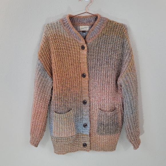 UNIVERSAL THREAD Rainbow Chunky Fuzzy Button Front Cardigan Sweater Size M - Picture 2 of 12